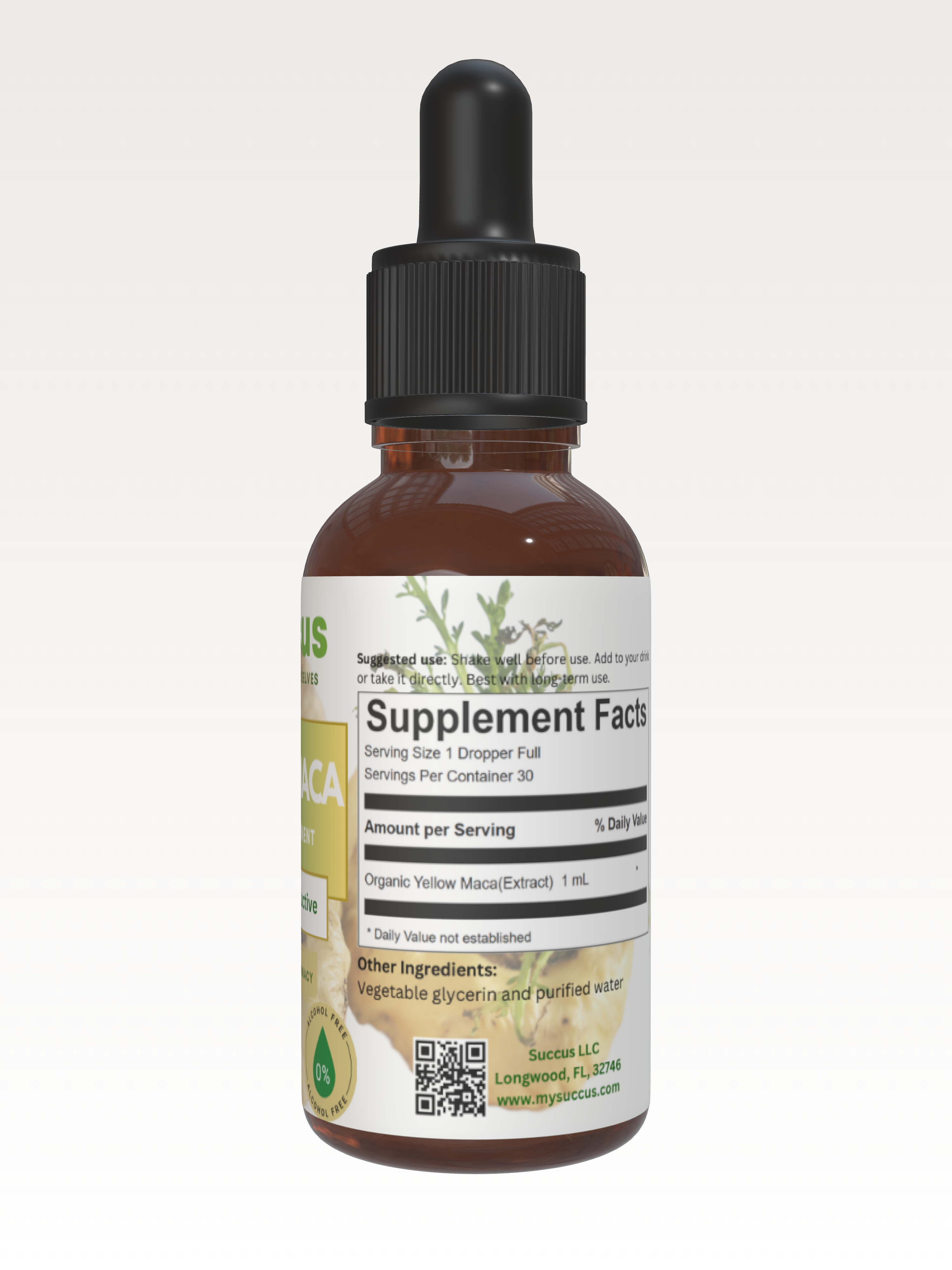 Golden Maca Root Tincture - Energy & Hormonal Balance: Alcohol Free / 1 fl oz