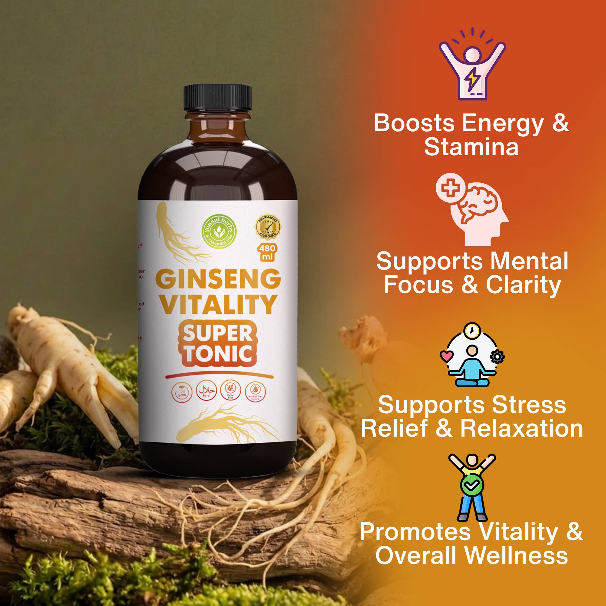 Ginseng Vitality Super Tonic | Men's Energy, Stamina & Performance Support – 480 mL