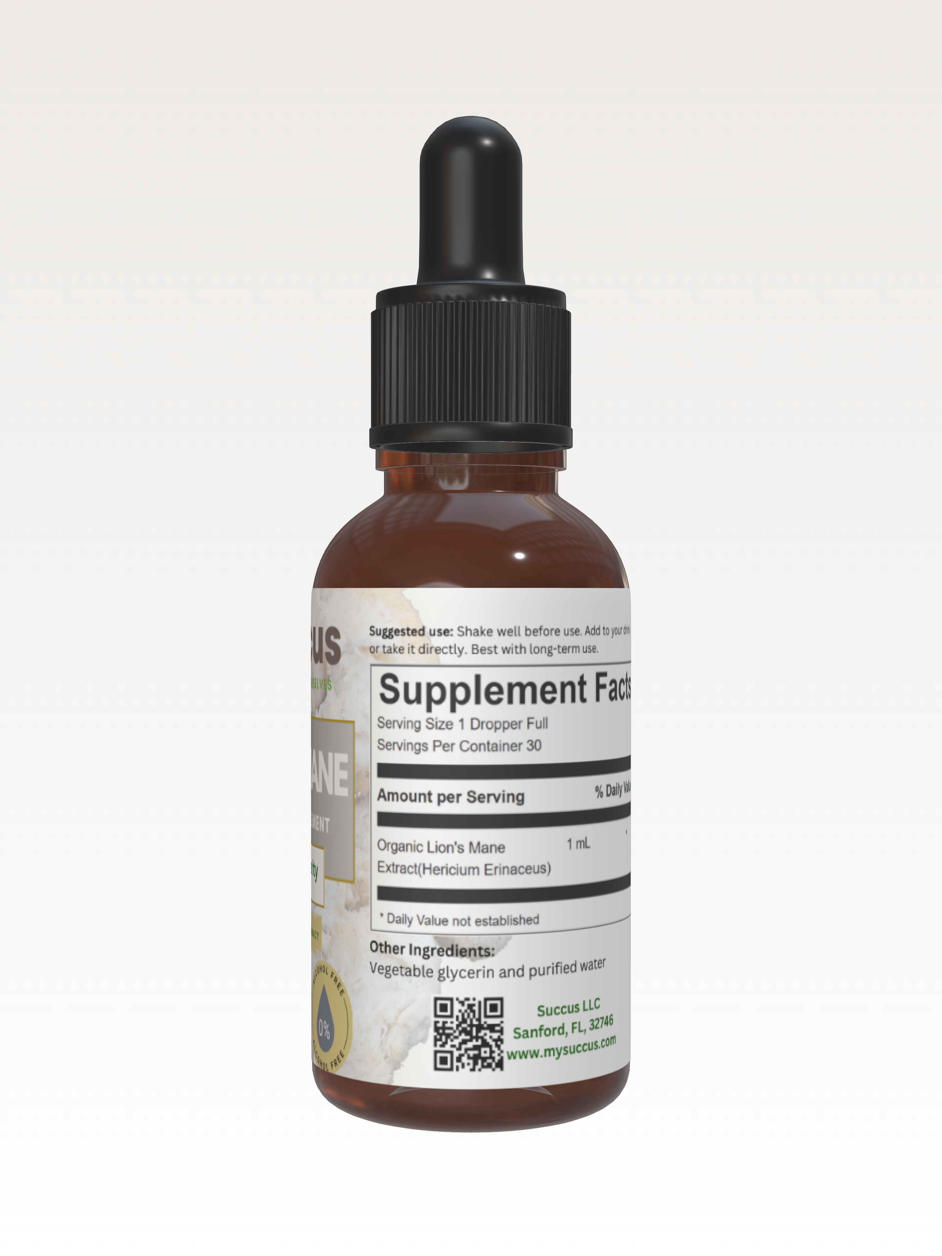 Lion's Mane Tincture - Brain Health & Mental Clarity: Alcohol Free / 1 fl oz