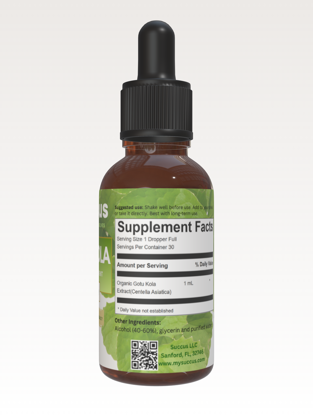 Gotu Kola Tincture - Supports Mental Clarity & Skin Health: Alcohol Free / 1 fl oz