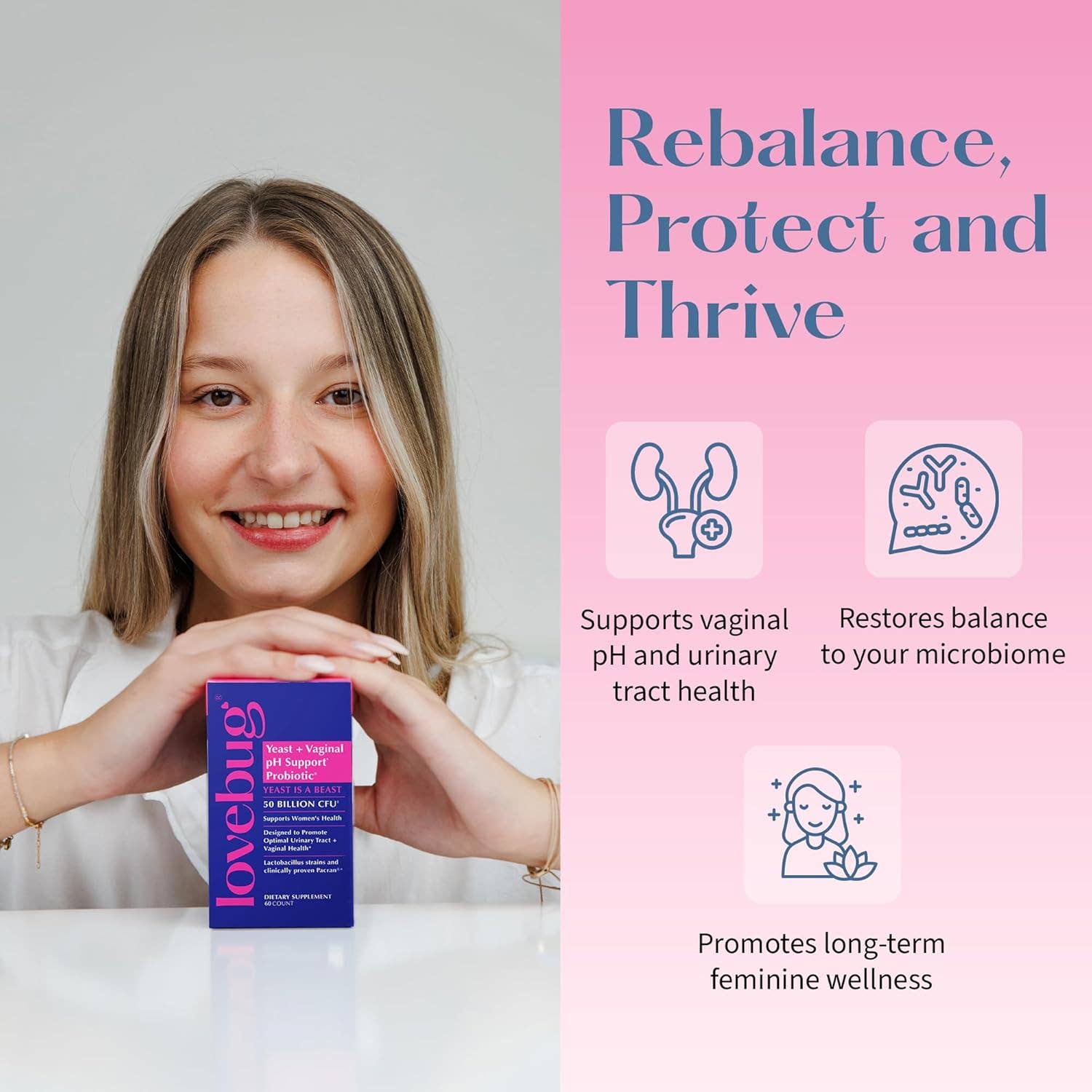Yeast + Vaginal pH Probiotic – Feminine Balance & Urinary Tract Support | 30 Count