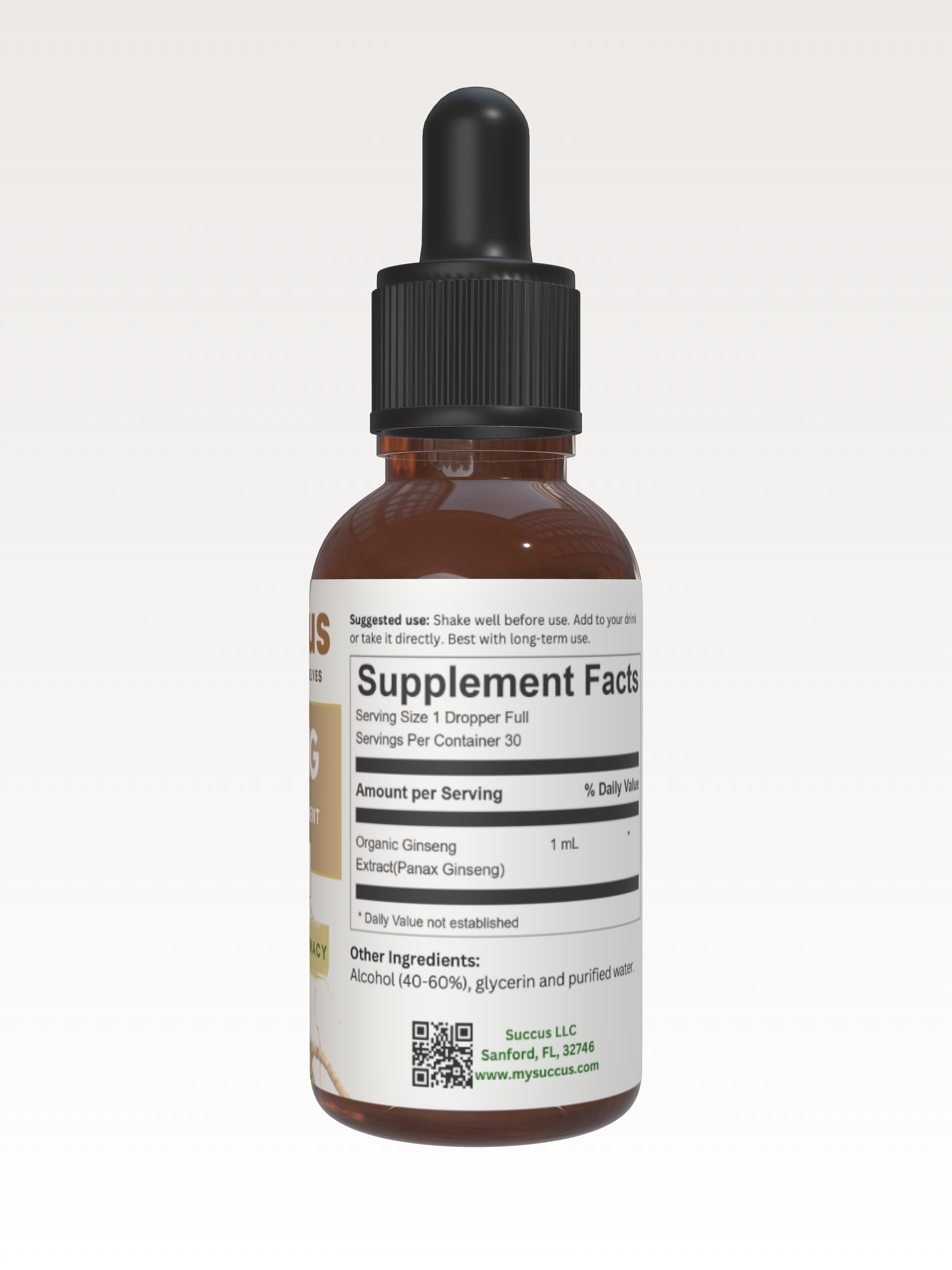 Ginseng Tincture - Supports Energy & Natural Vitality: Alcohol Free / 1 fl oz
