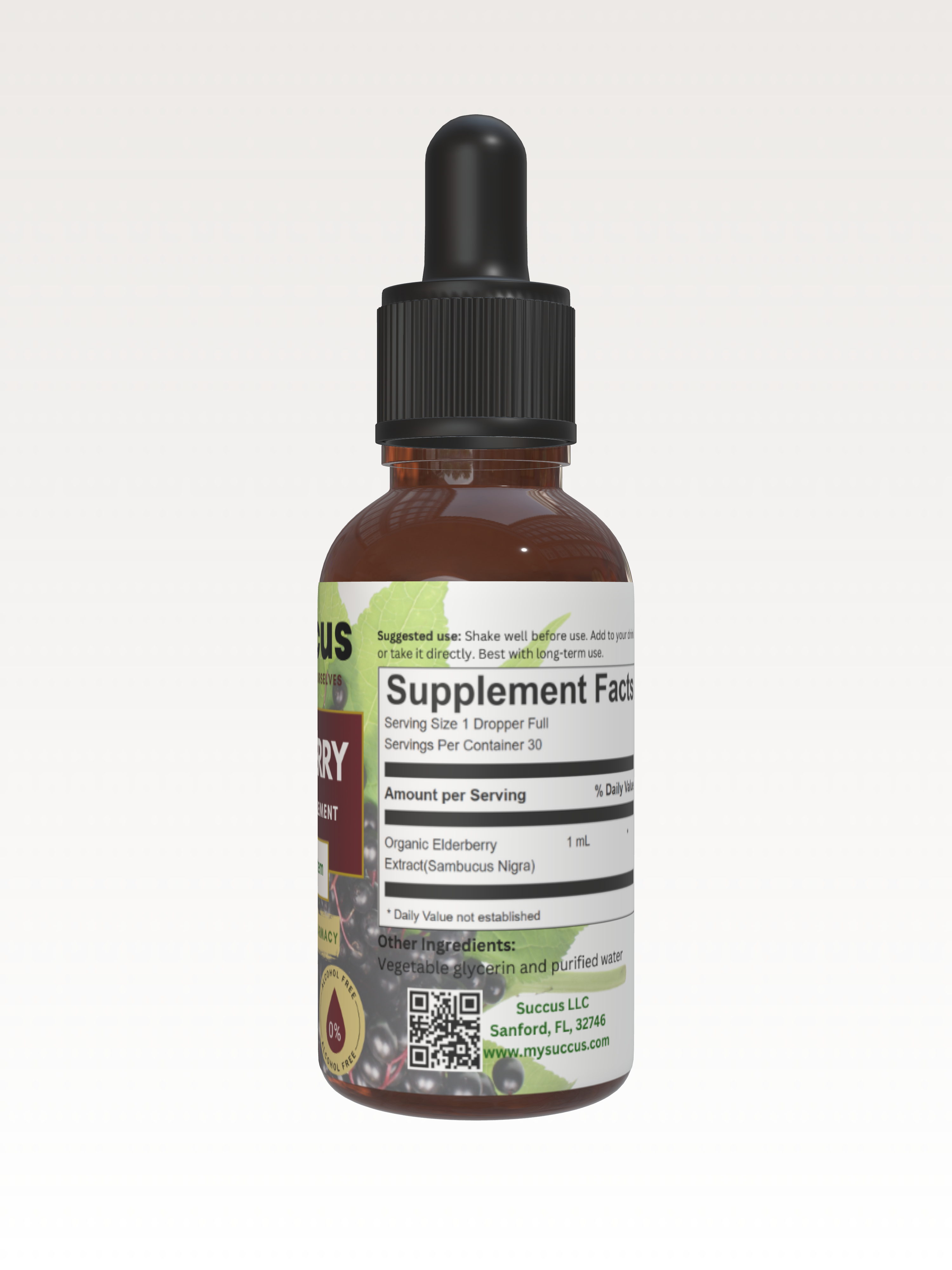 Elderberry Tincture - Herbal Support for Immune Wellness: Alcohol Free / 1 fl oz