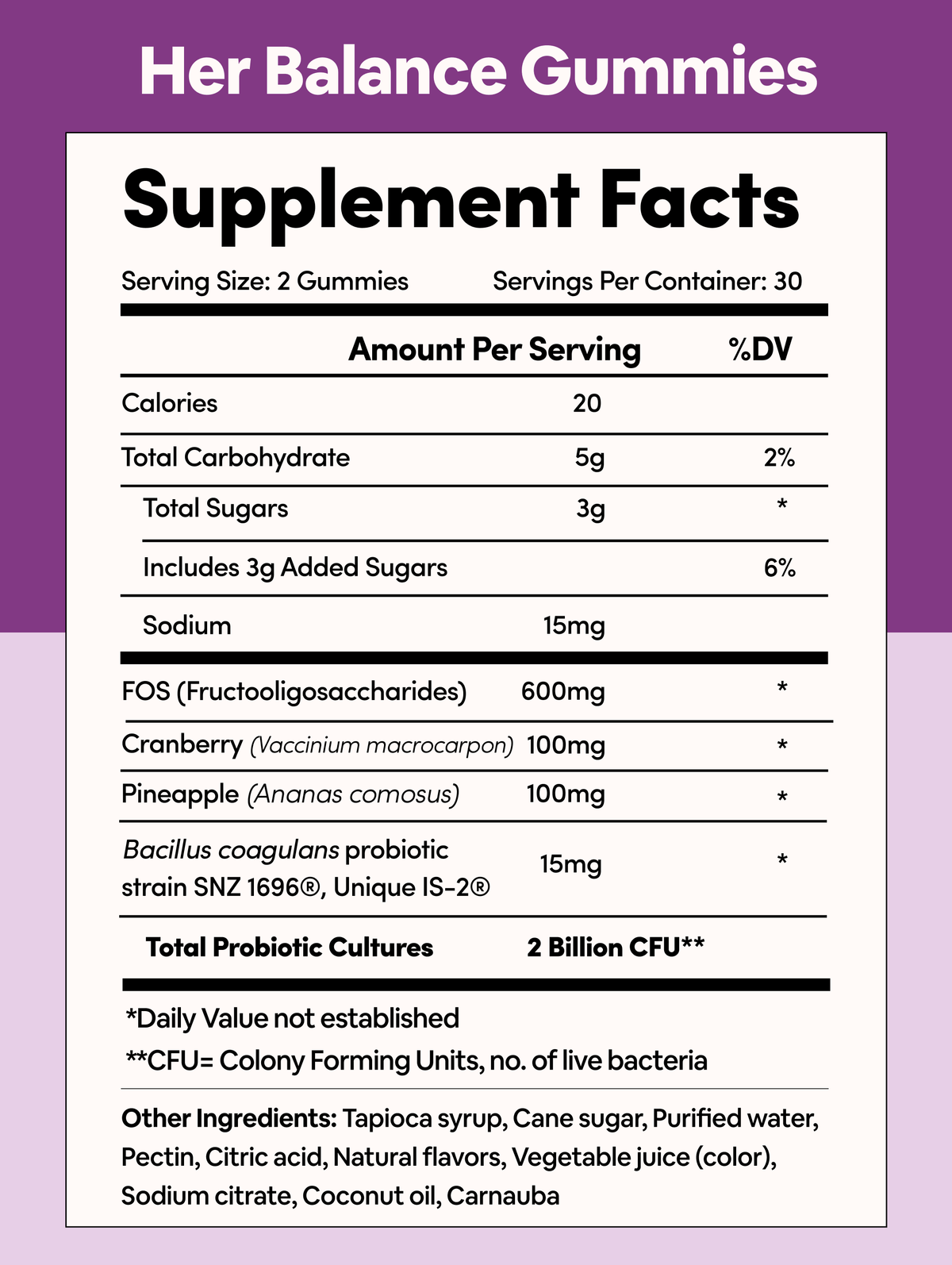 Her Balance Vaginal Probiotic Gummies – pH, Freshness & Urinary Support | Cran-Pineapple