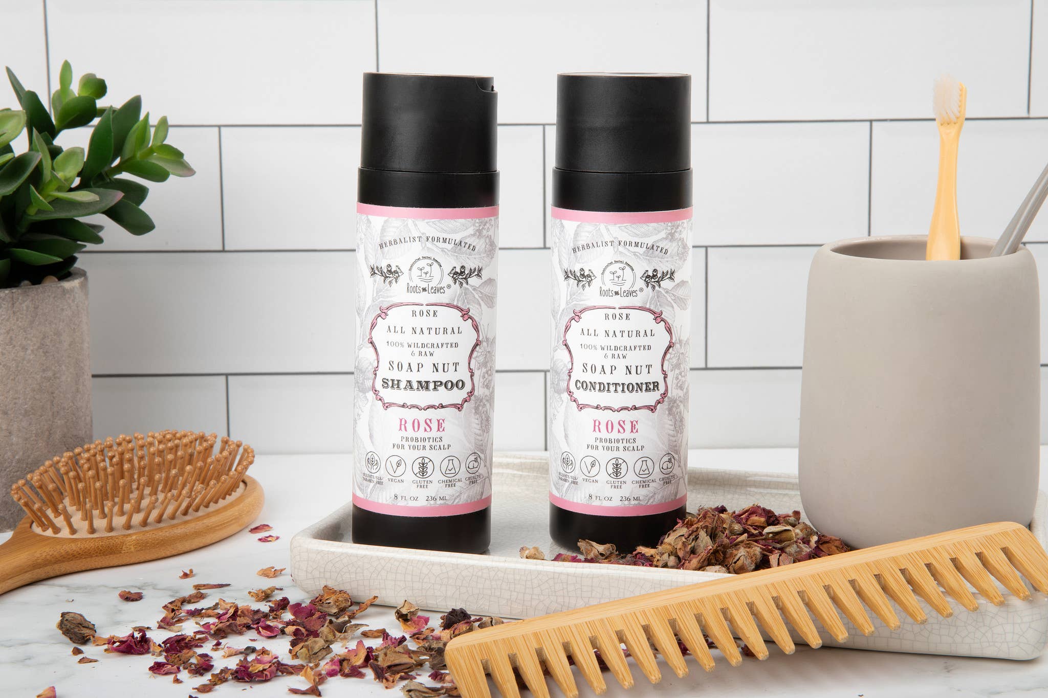 All Natural Soapnut Shampoo and Conditioner Set: Rose