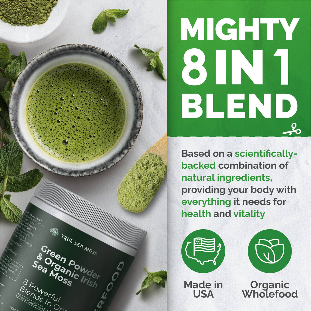 Sea Moss Green Superfood Powder – Organic 8-in-1 Energy & Immunity Blend