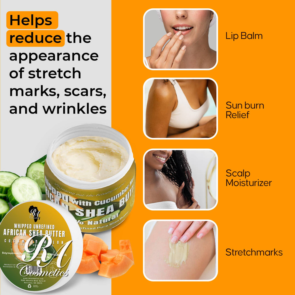 Cucumber Melon Whipped African Ivory Shea Butter | Hydrating Skin & Hair Butter – 12oz