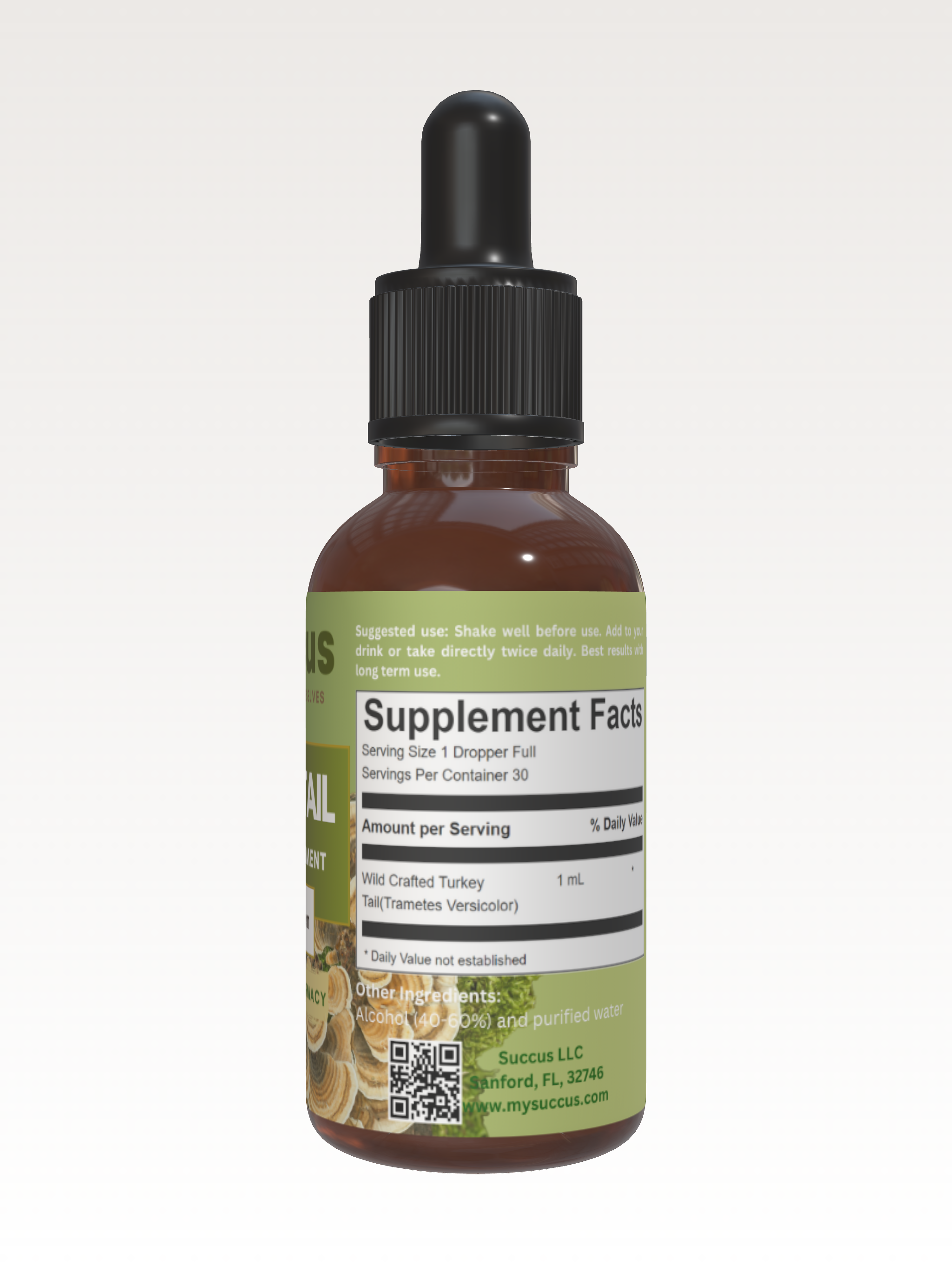 Turkey Tail Tincture - Wild-Harvested Mushroom Extract: Alcohol Free / 1 fl oz