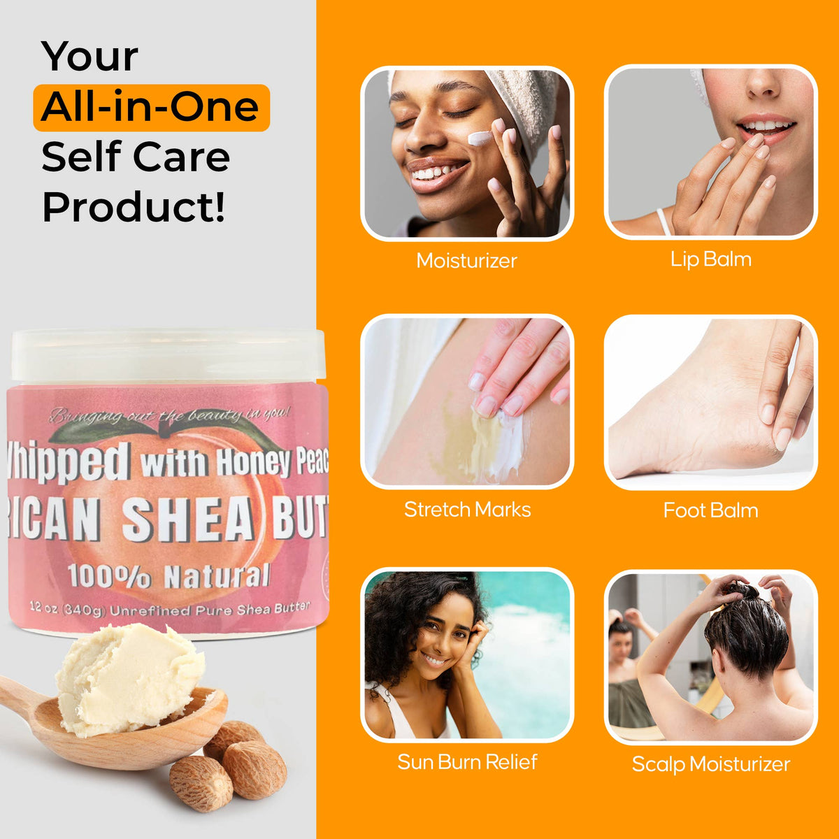 Whipped African Ivory Shea Butter – Honey Peach (12 oz)