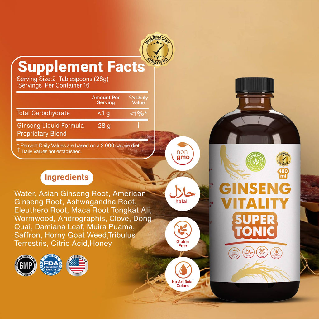 Ginseng Vitality Super Tonic | Men's Energy, Stamina & Performance Support – 480 mL