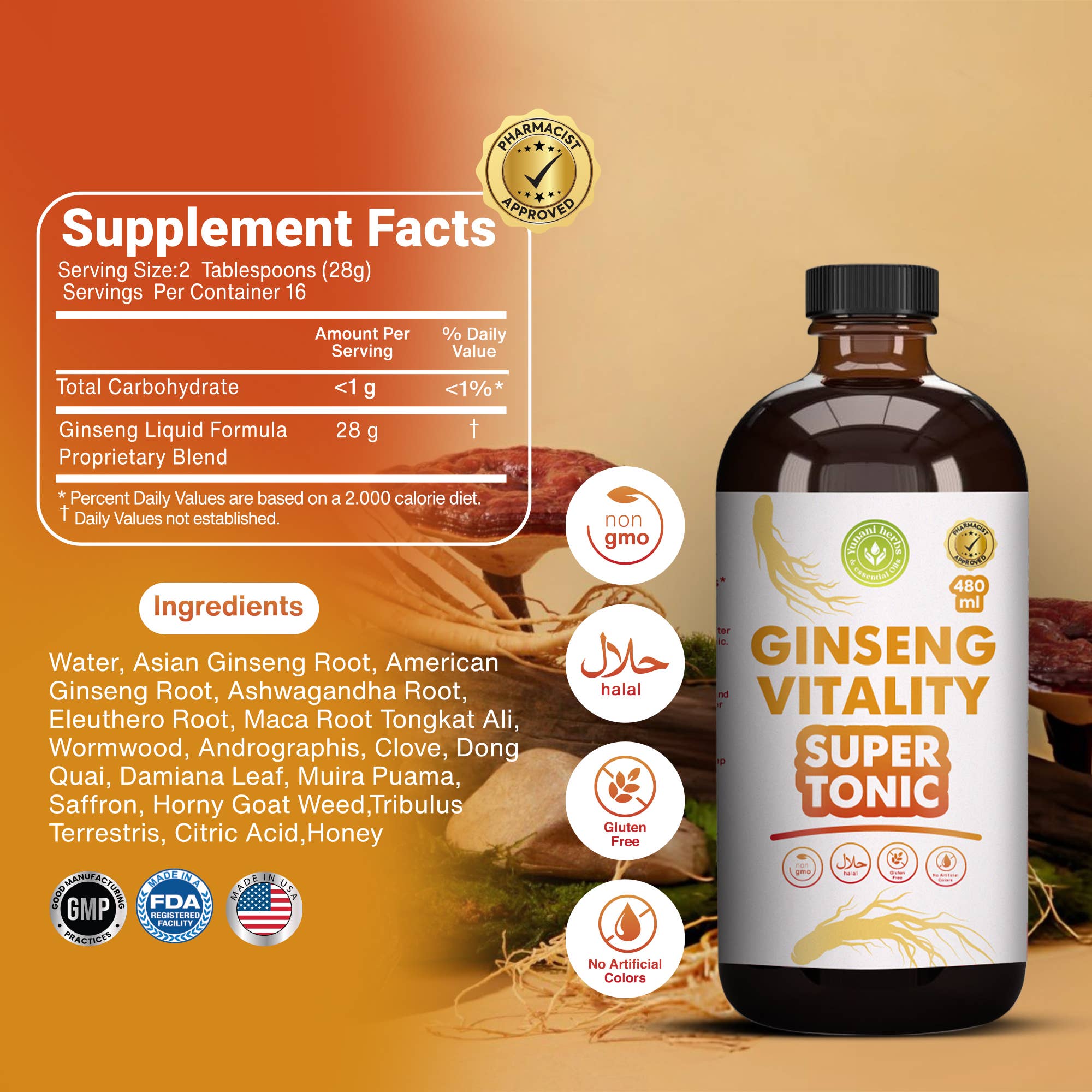 Ginseng Vitality Super Tonic | Men's Energy, Stamina & Performance Support – 480 mL