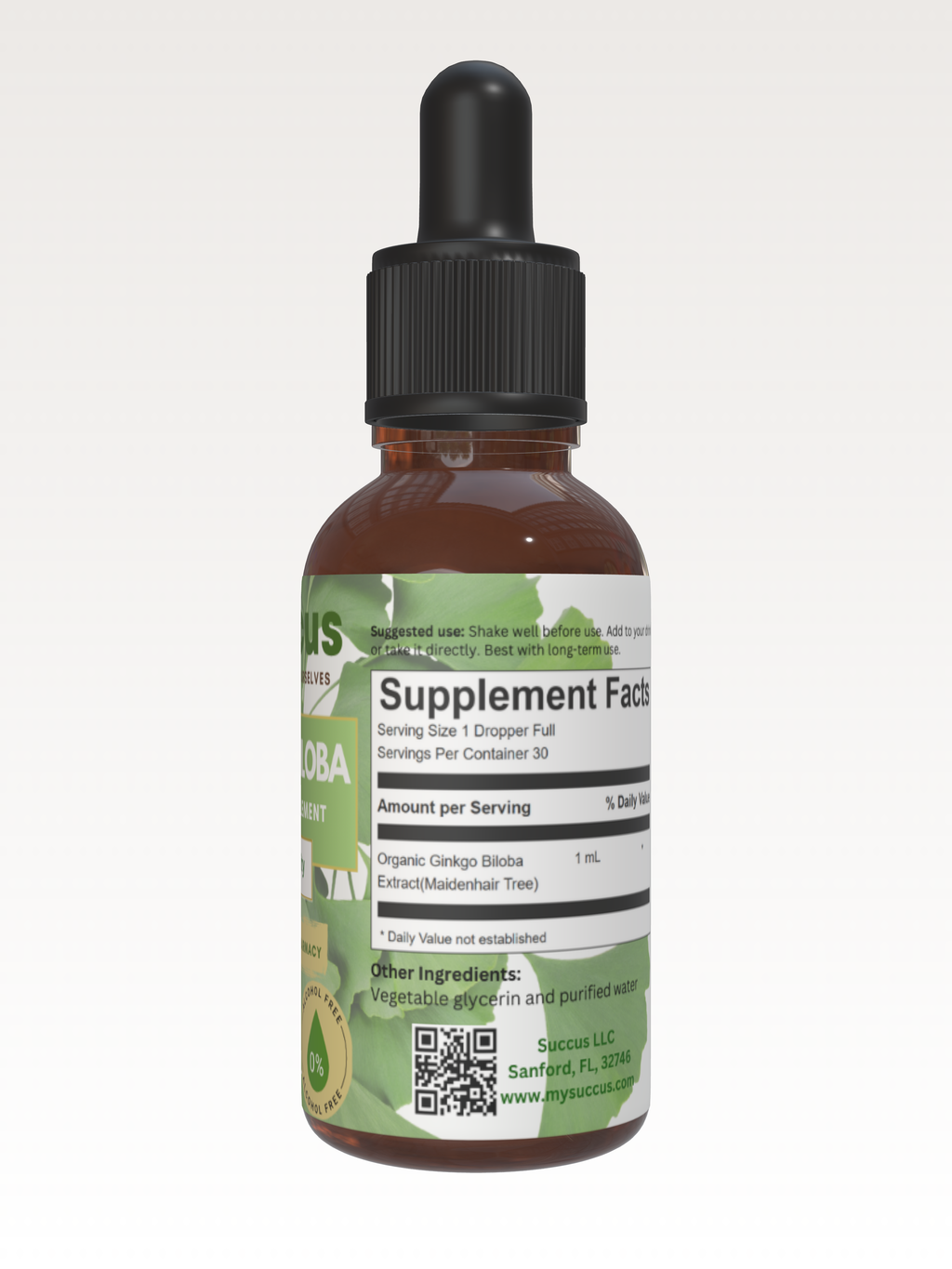 Ginkgo Biloba Tincture - Supports Mental Clarity & Focus: Alcohol Free / 1 fl oz