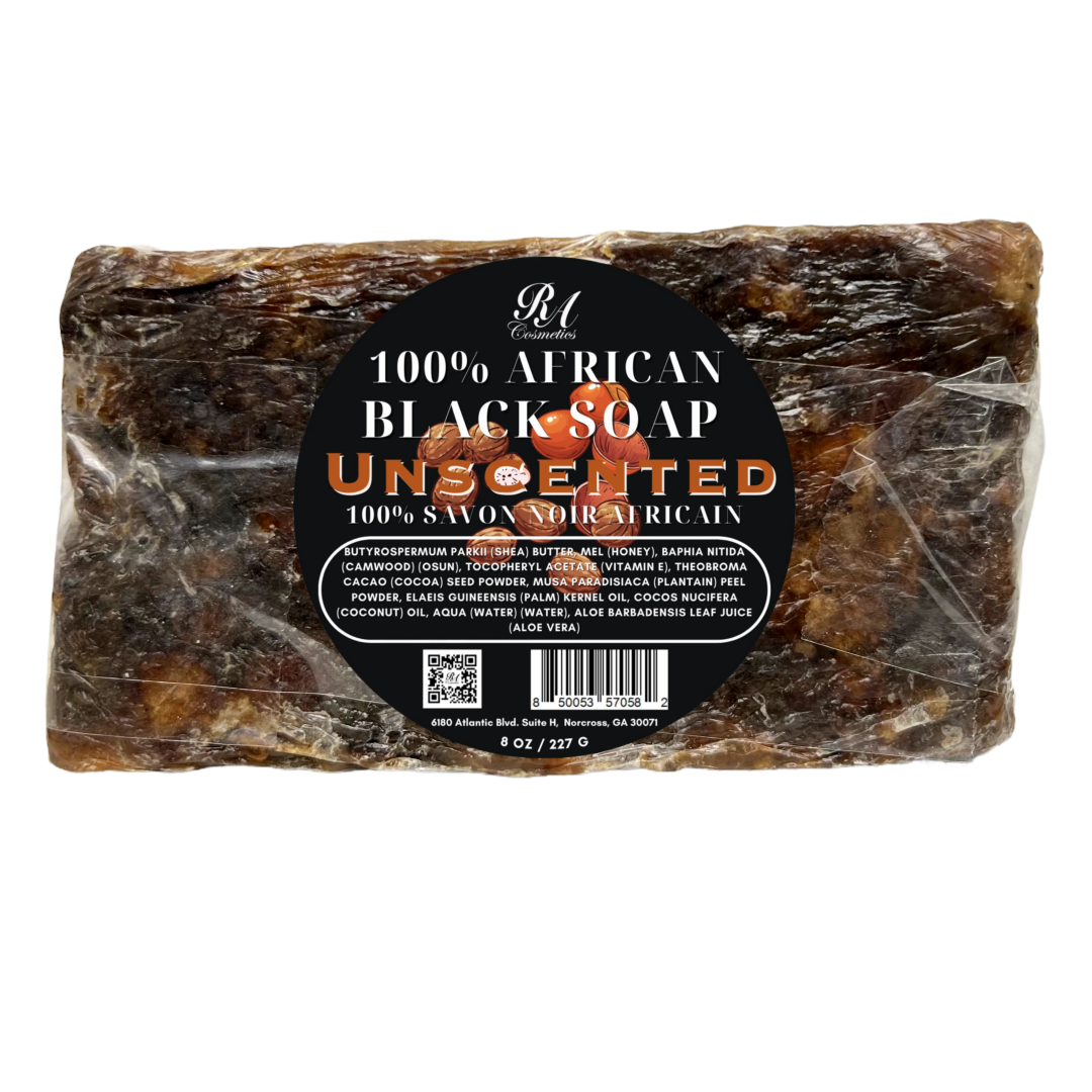 African Black Soap Bar, Unscented - 8oz (HALF POUND)