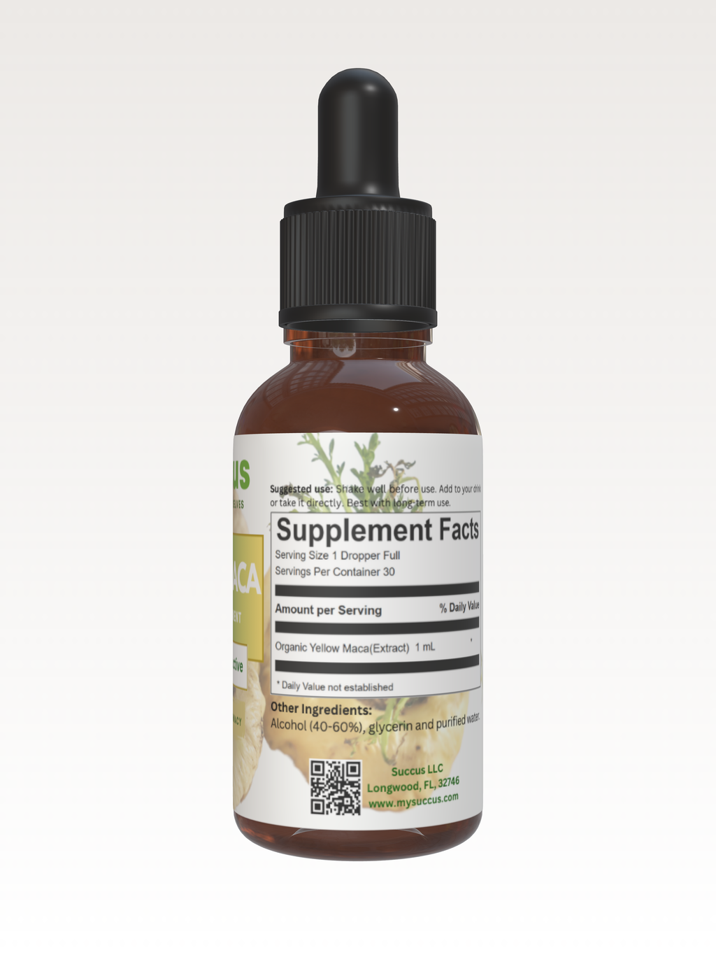 Golden Maca Root Tincture - Energy & Hormonal Balance: Alcohol Free / 1 fl oz