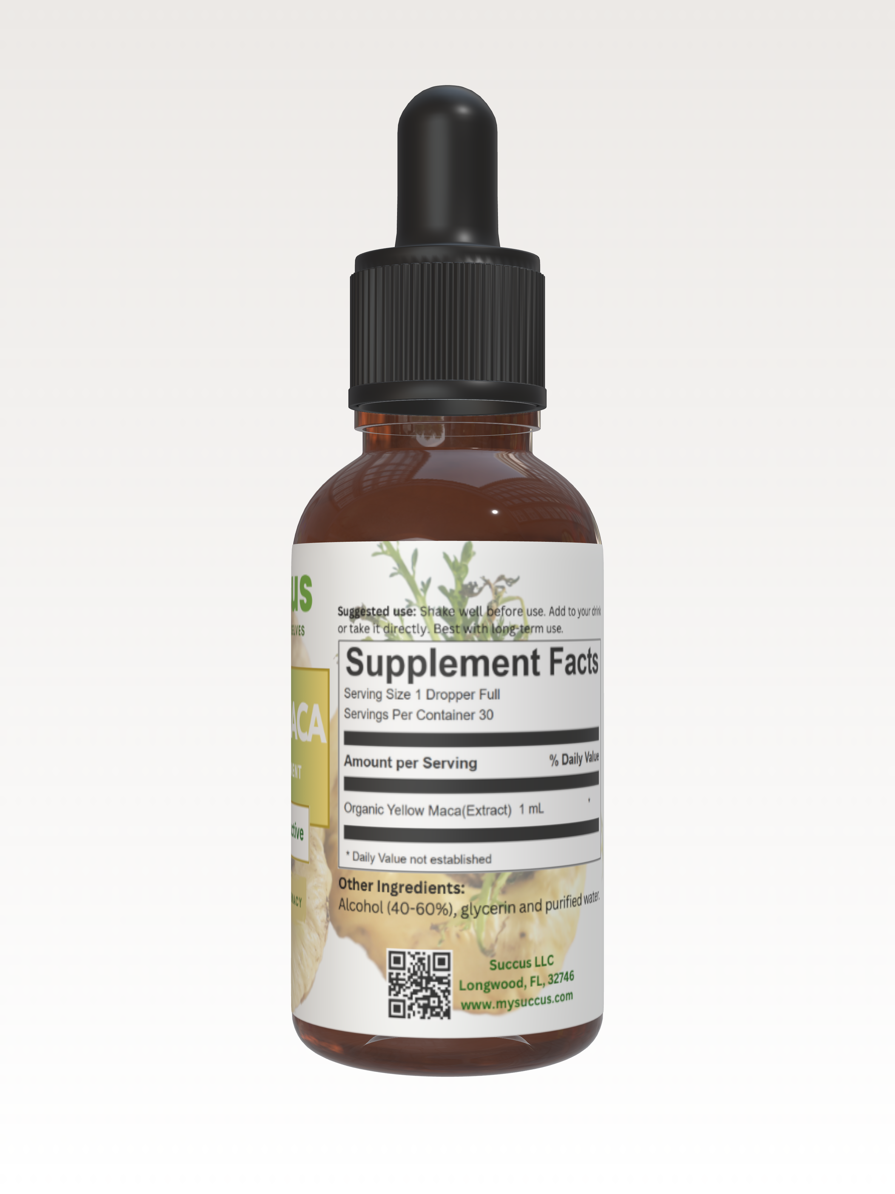 Golden Maca Root Tincture - Energy & Hormonal Balance: Alcohol Free / 1 fl oz