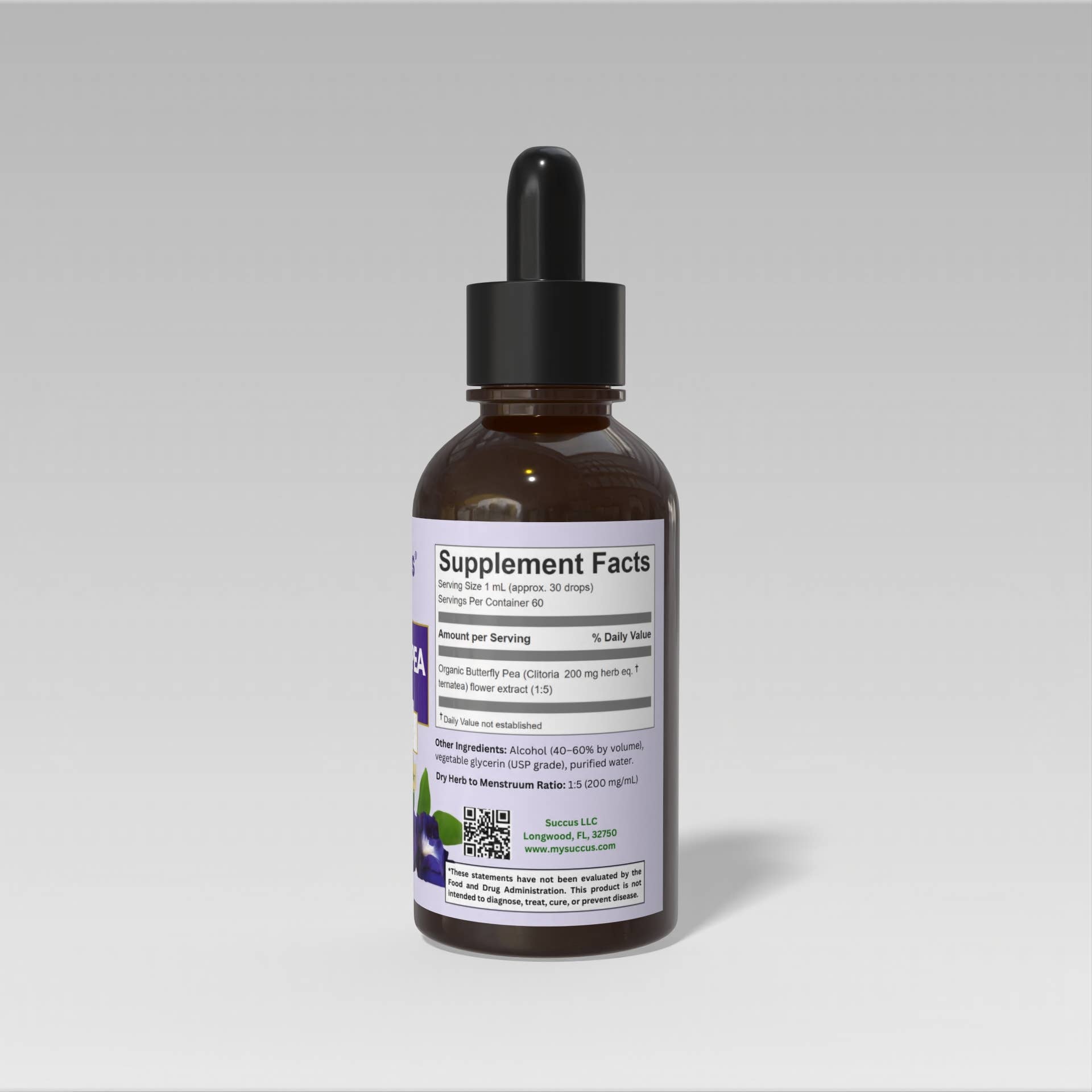 Butterfly Pea Tincture | Brain, Focus & Antioxidant Support | Alcohol-Free 1 oz