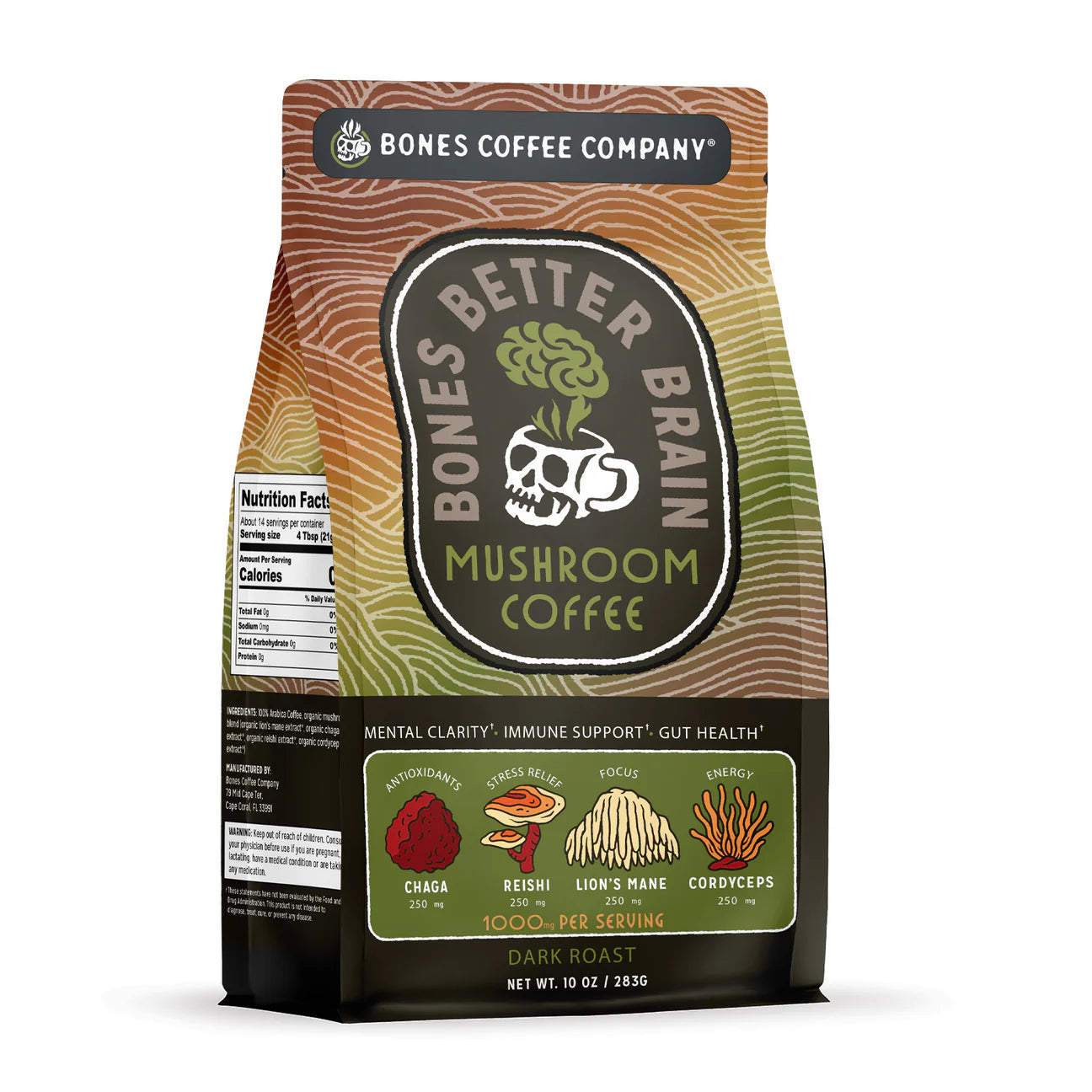 Better Brain Mushroom Coffee | Focus & Energy Dark Roast