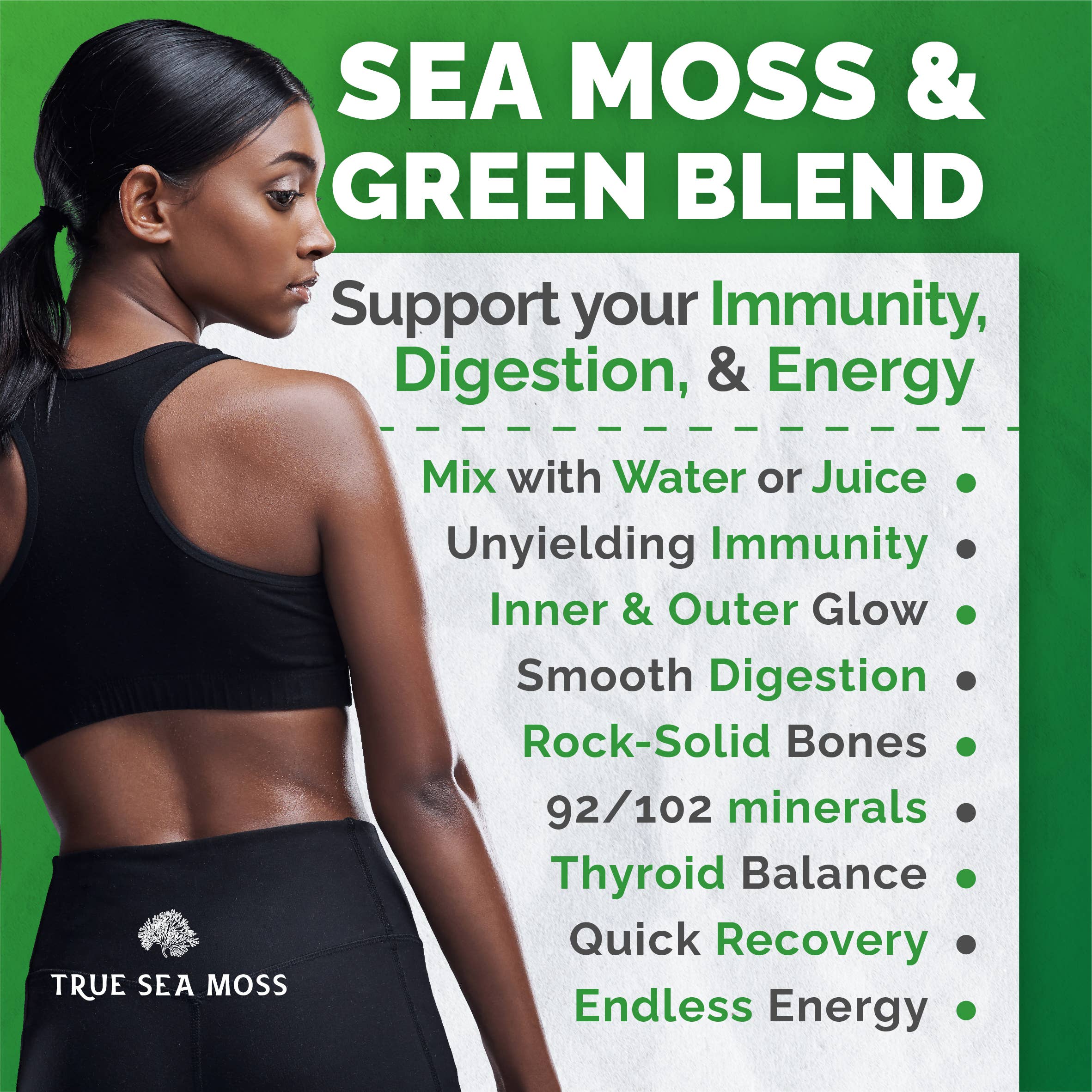 Sea Moss Green Superfood Powder – Organic 8-in-1 Energy & Immunity Blend