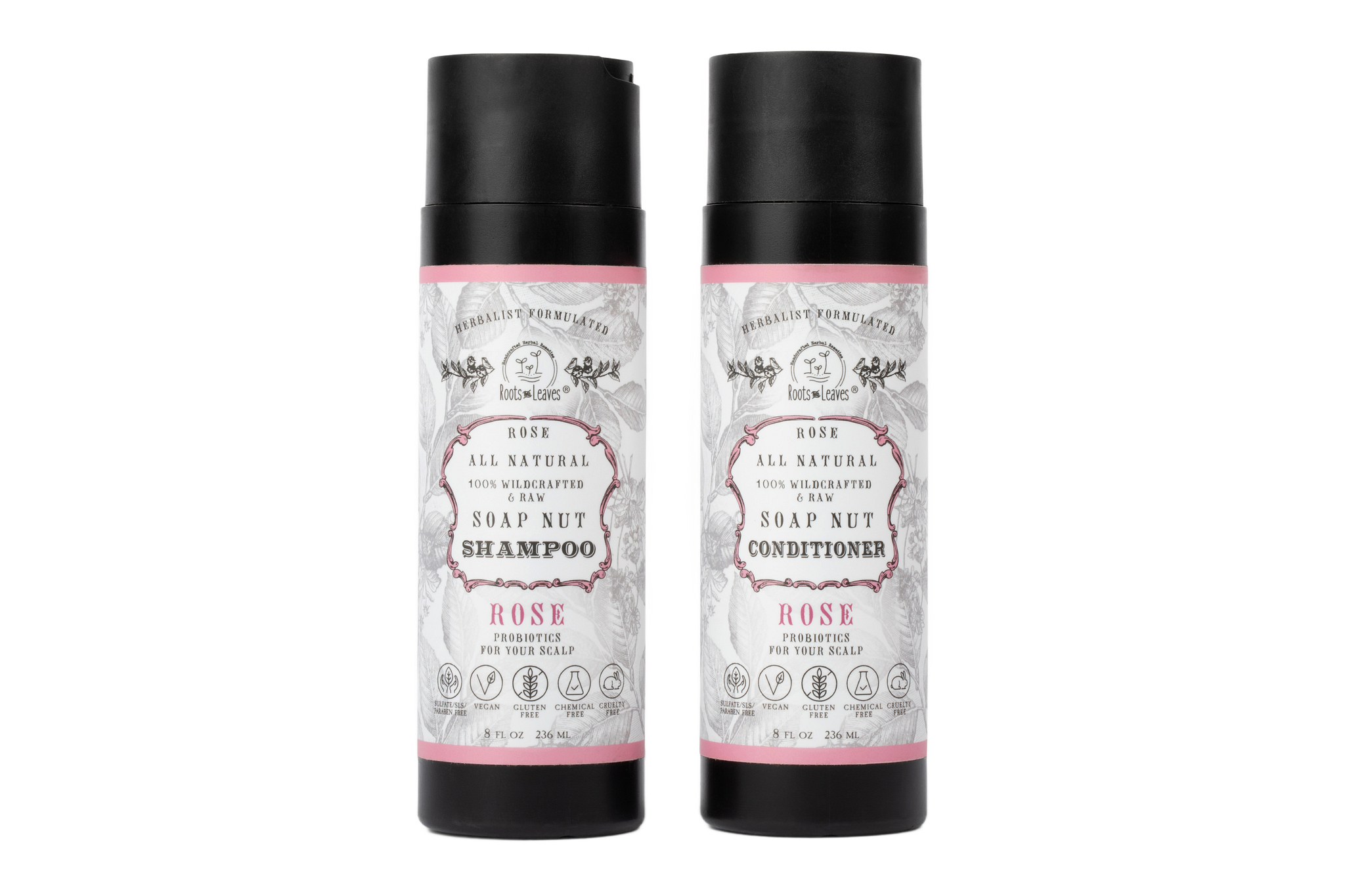 All Natural Soapnut Shampoo and Conditioner Set: Rose