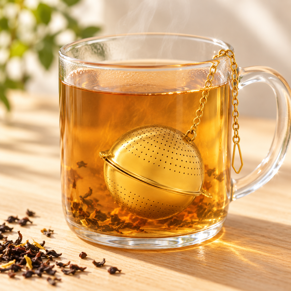 Gold Fine Mesh Tea & Herb Infuser Ball – Reusable Loose Leaf Tea Strainer
