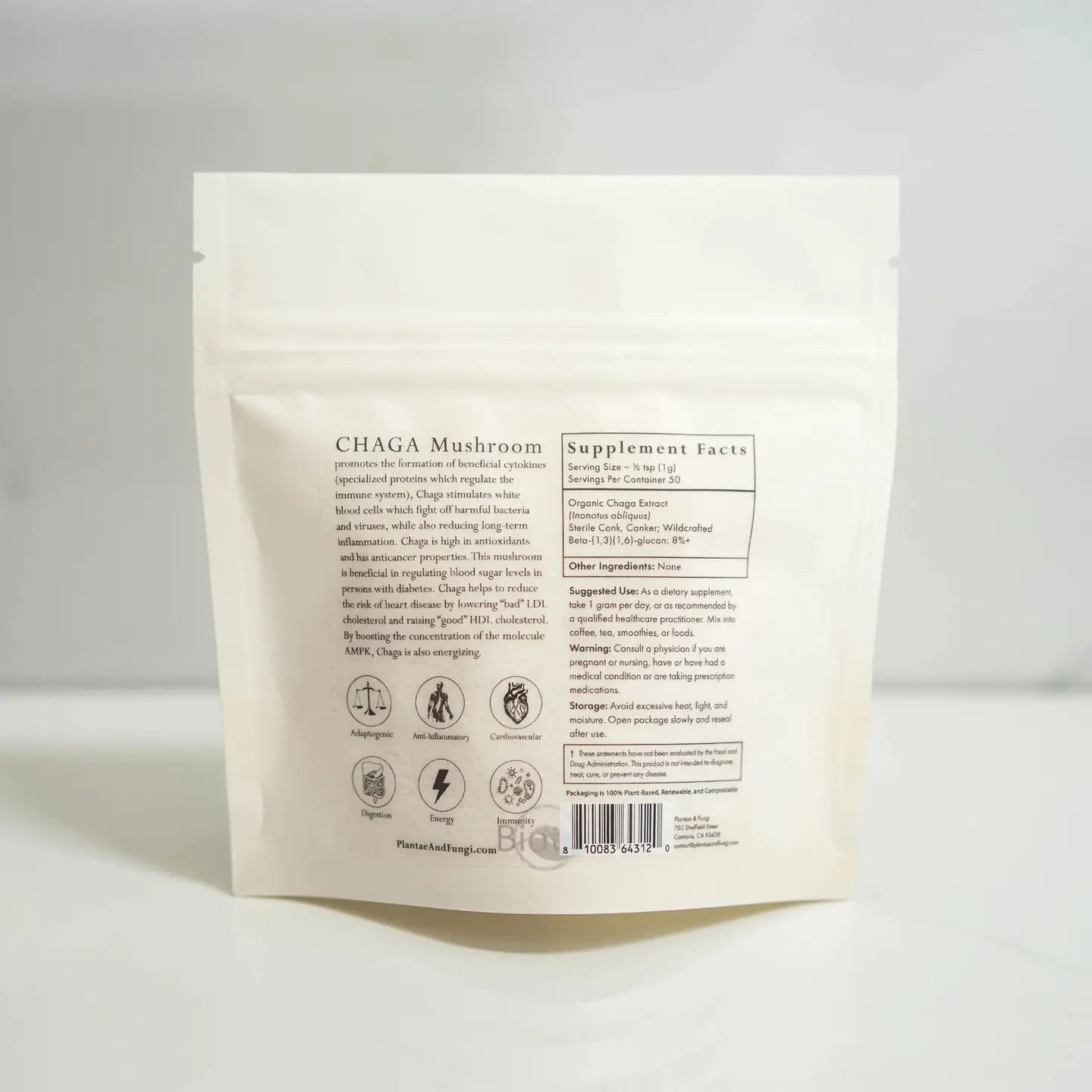 Chaga Mushroom Powder | Immune, Antioxidant & Daily Wellness Support (50 Servings)