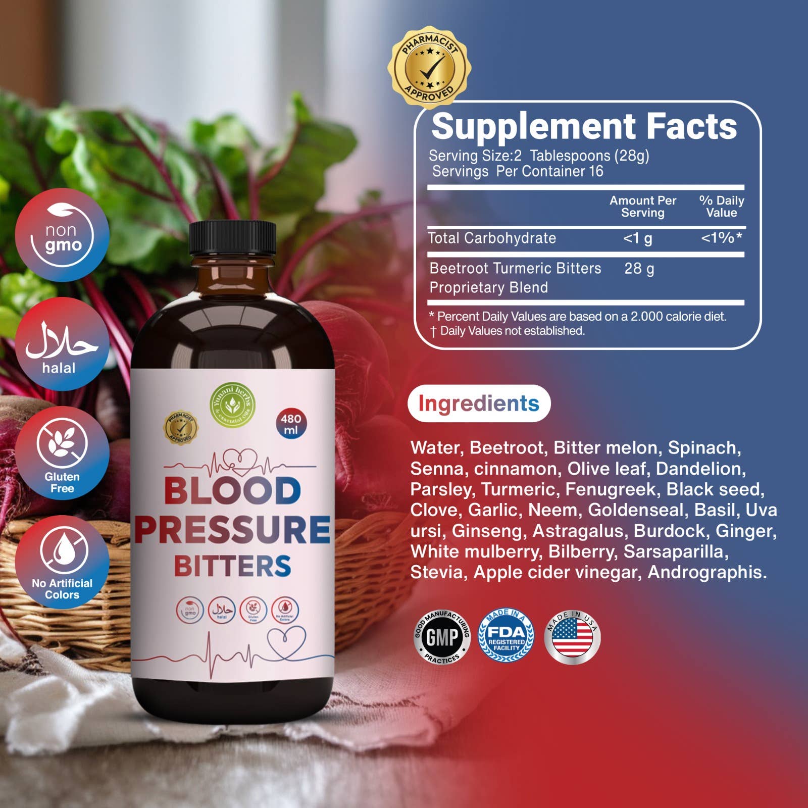 Blood Pressure Bitters | Herbal Cardiovascular & Circulation Support – 480 mL