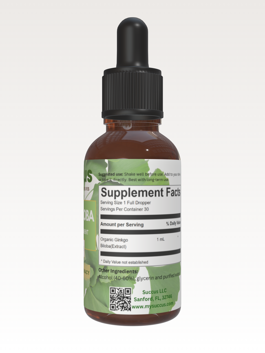 Ginkgo Biloba Tincture - Supports Mental Clarity & Focus: Alcohol Free / 1 fl oz