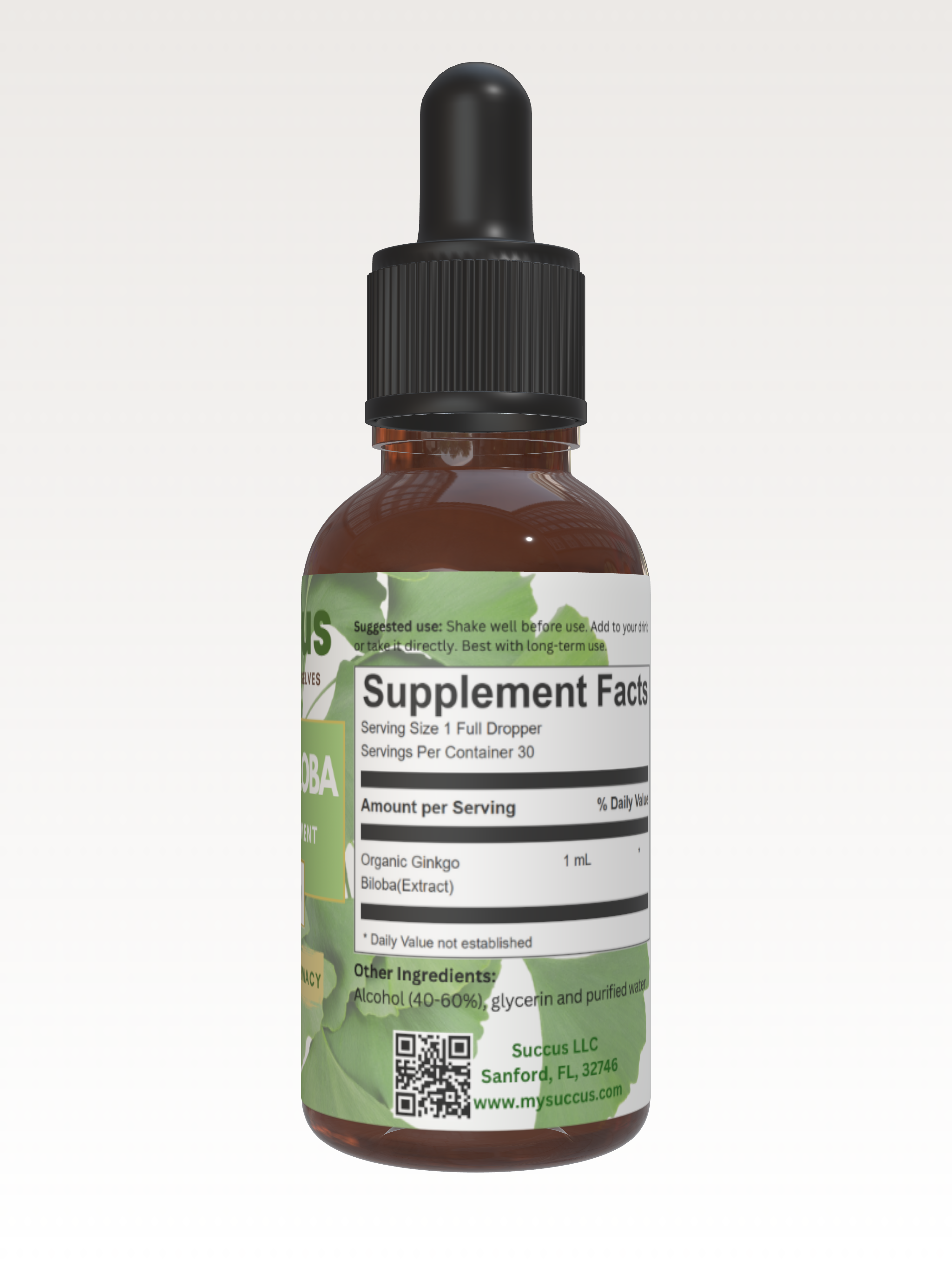 Ginkgo Biloba Tincture - Supports Mental Clarity & Focus: Alcohol Free / 1 fl oz