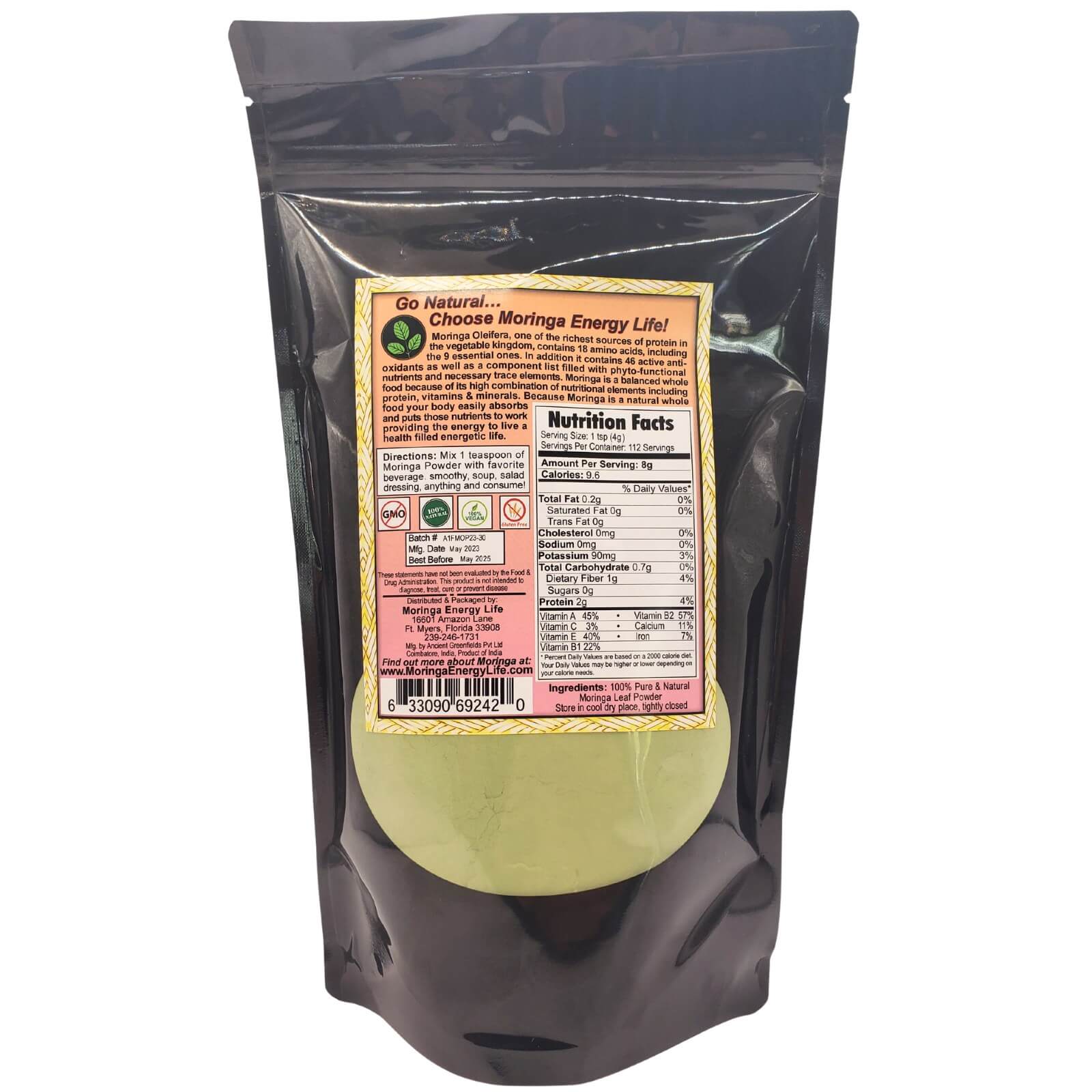 Moringa Energy Leaf Powder | Organic 1 lb. (Pouch)