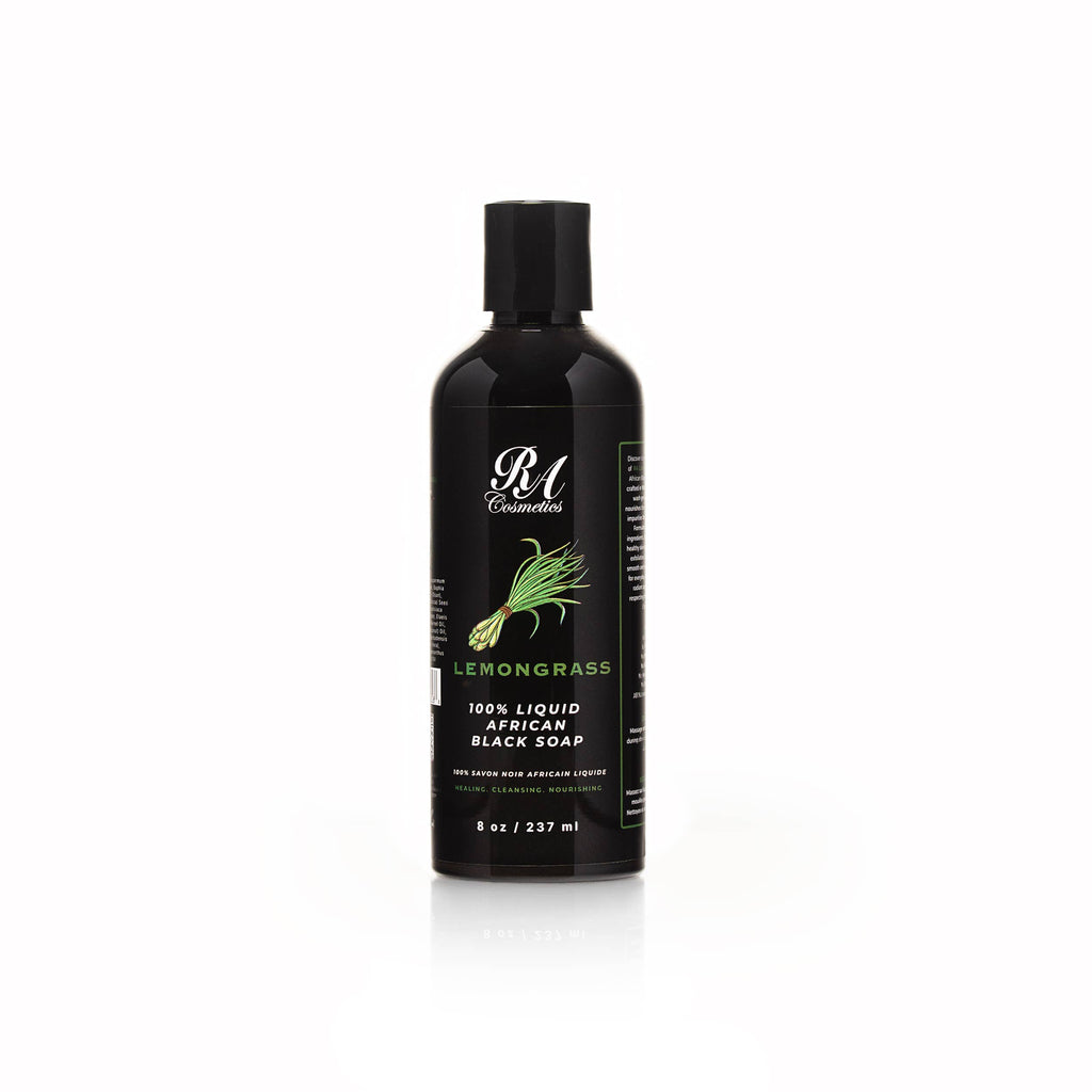 100% Liquid African Black Soap with Lemongrass | Authentic West African Cleanser – 8 oz