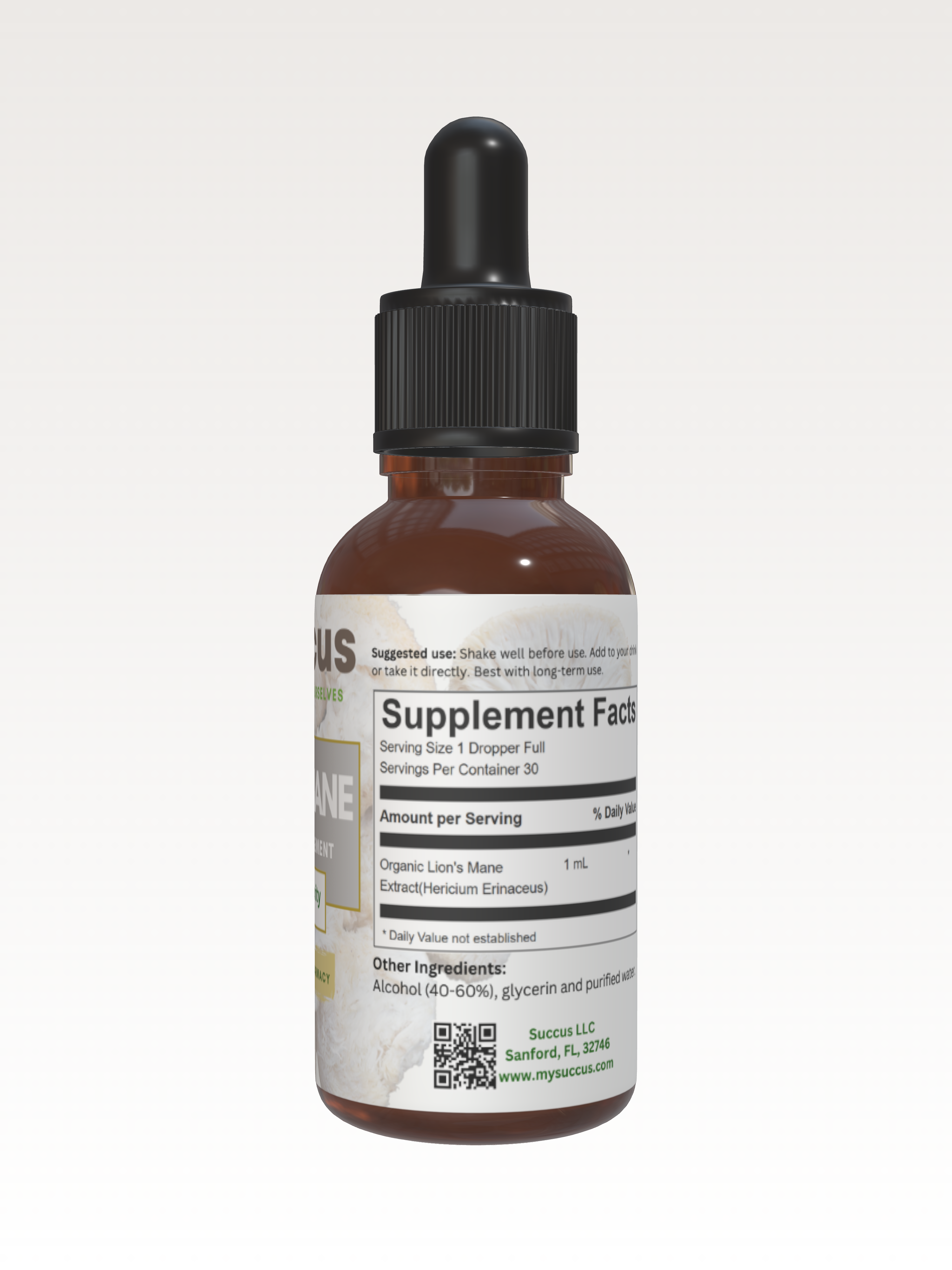 Lion's Mane Tincture - Brain Health & Mental Clarity: Alcohol Free / 1 fl oz