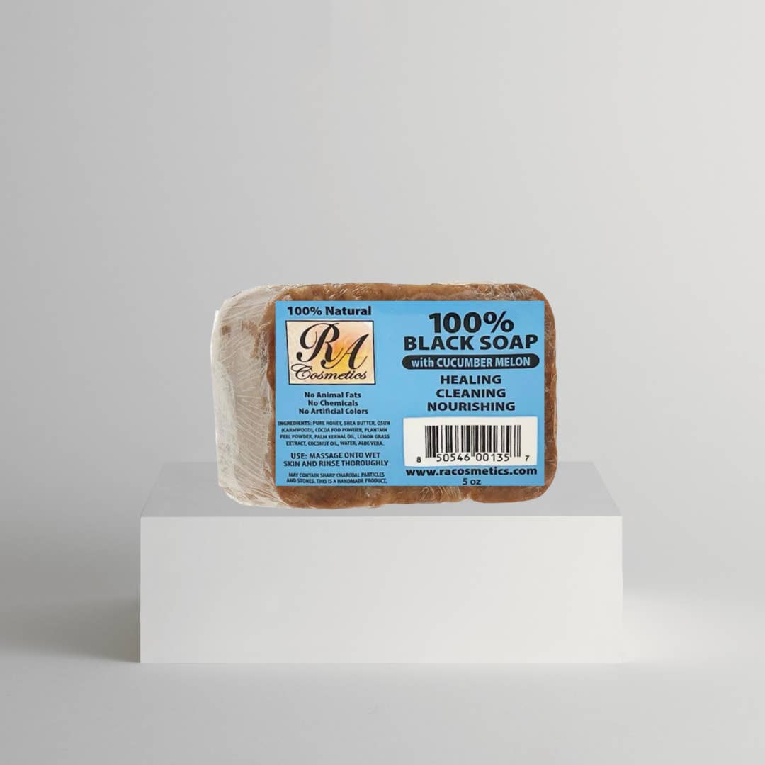 African Black Soap Bar, Cucumber Melon - 5oz